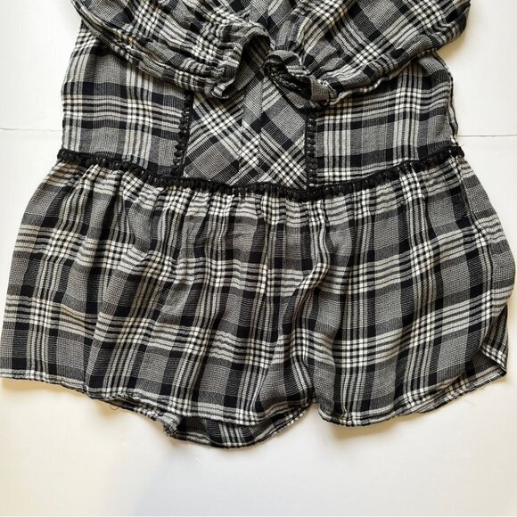 Zara Plaid Checkered Top Blouse Dress Tunic Embroidered Lettuce V Neck Hem Sz XS - Picture 13 of 16